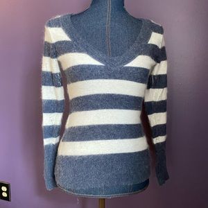 Kaisely Blue/White Striped 40%Angora Vneck Size M
